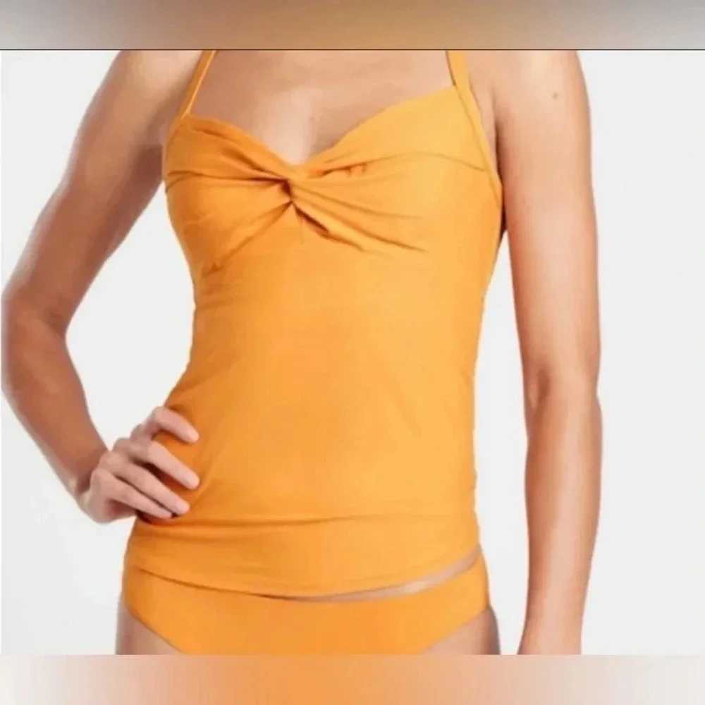 Athleta Twist Up Tankini Top Swim Strappy Size 36 D/DD Underwire Mustard yellow